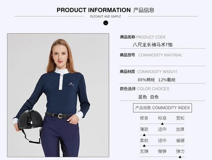 Equestrian T-Shirt Long-Sleeved Polo Shirt Spring and Summer Quick-Drying Breathable Sunscreen Equestrian Suit Competition T-Shirt Men's and Women's Elegant Knight Suit