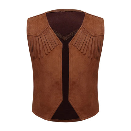 Wild West Cosplay Cowboy Cowgirl Costume Halloween Dress Up Clothes New Fringe Sleeveless Vest with Bandanna Hat Set