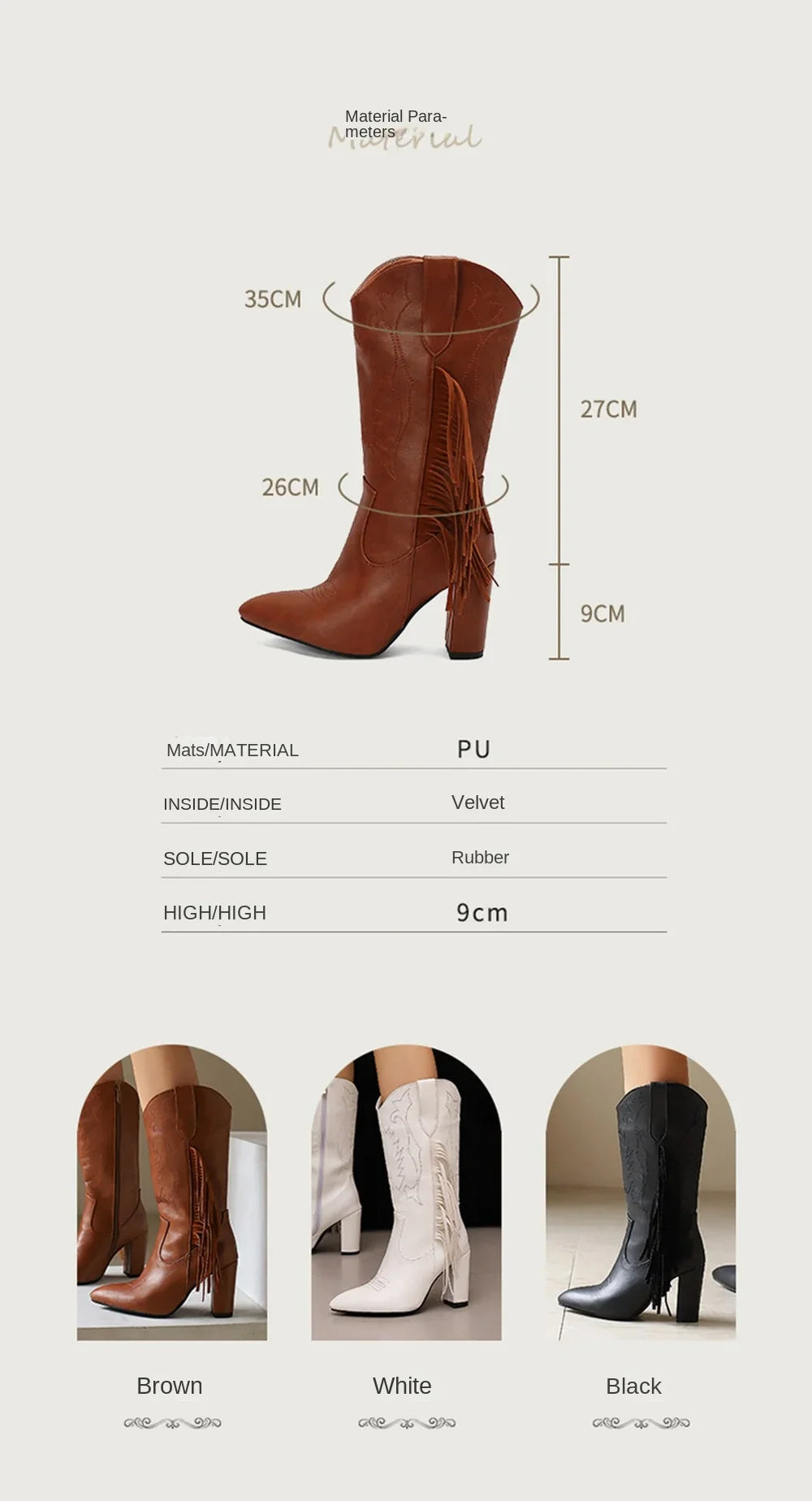Botas De Mujer bottes De Cowboy occidentales brodées femmes mode pointu gland côté fermeture éclair genou bottes hautes chaussures gothiques 8508