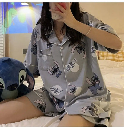 Stitch summer pajamas women's new high-value student cartoon creative cute loose short-sleeved home service suit birthday gift
