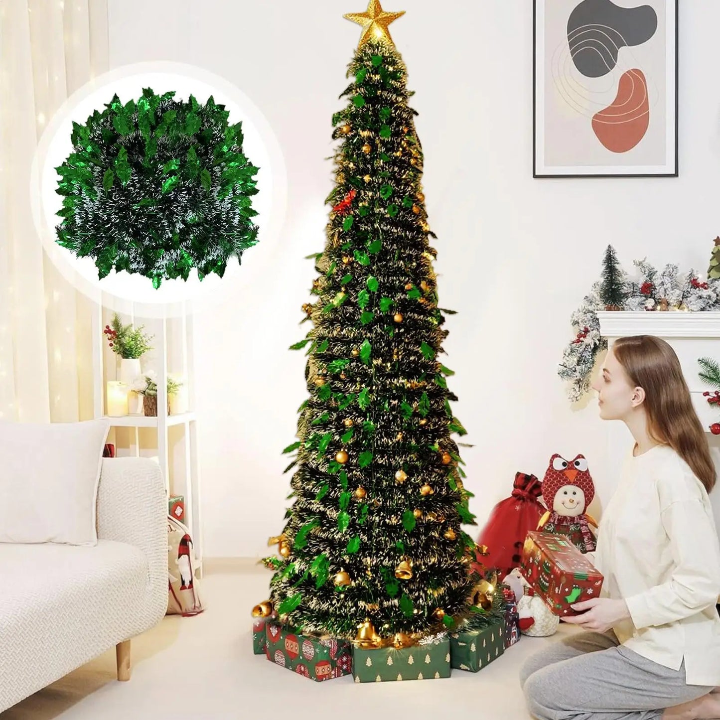 Christmas Tree Small 5 Ft Backyard Festival Decor Foldable Faux Christmas Tree for Indoor Outdoor for Patio Kitchen Party