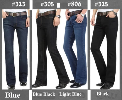 Men's Flared Jeans For Winter Thick Mid High Waist Slim Bell-bottoms Pants Elastic Fared Denim Trousers Size 26-40