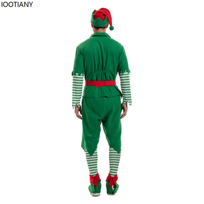 Christmas Outfits Men Striped Christmas Elf Cosplay Costume Xmas Performance Dress Up Festival Party Stage Fancy Dress New