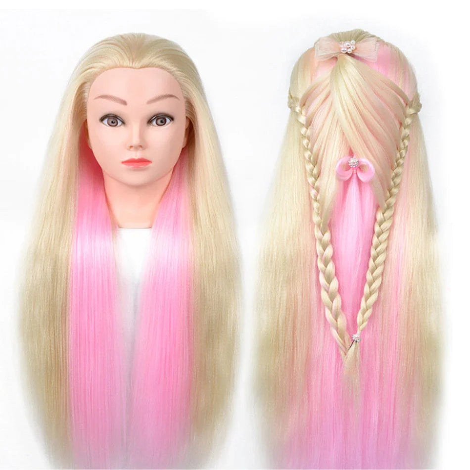 Tête de mannequin à cheveux longs synthétiques avec support de trépied de perruque réglable Modèle avec tête de mannequin Formation de coiffeur coiffant