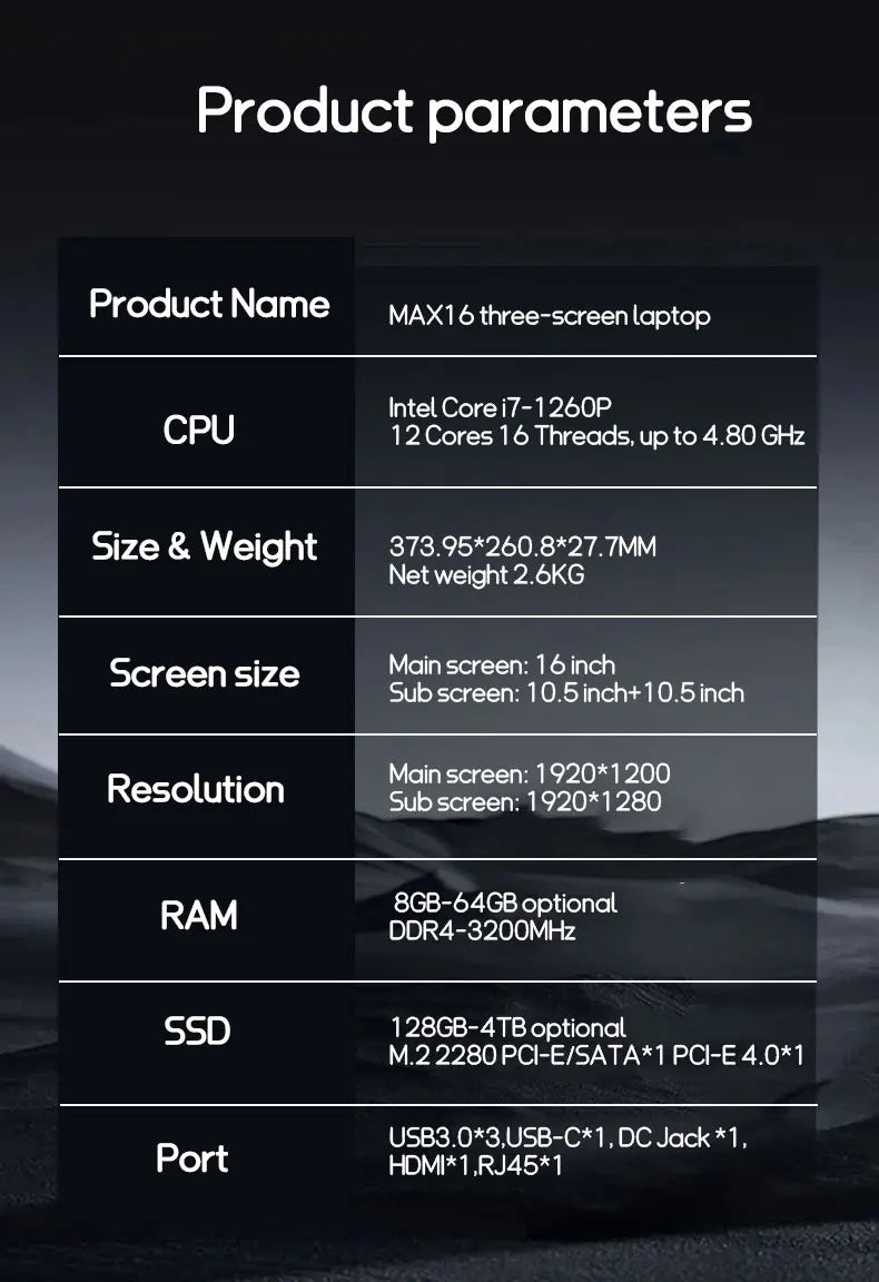 CRELANDER MAX16 New Laptop Triple Screen Intel Core i7 CPU 16 inch +dual 10.5 inch Face Recognition RJ45 M2 SSD Notebook Laptop