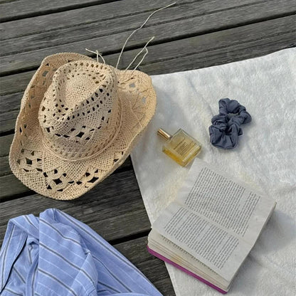 Cowboy Hat Woman Western Cowgirl Caps Women Cow Girl  Things Chapeau Femme Hats Accessories Vacation Compilation Straw Hat
