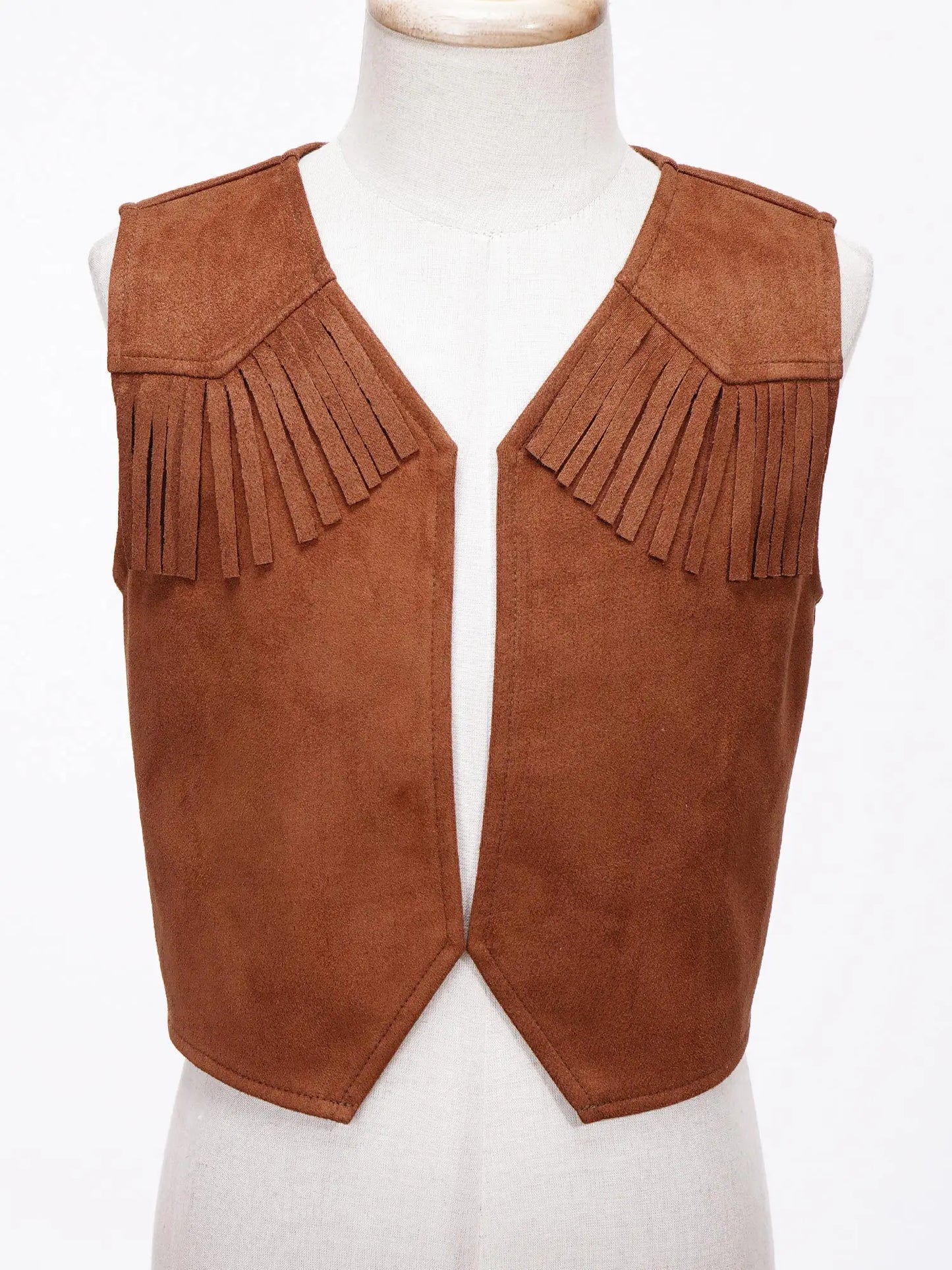Costume de Cowgirl occidental en daim pour enfants, gilet à franges avec pompons, vêtements de danse, jeu de rôle de fête, gilets de Cowboy