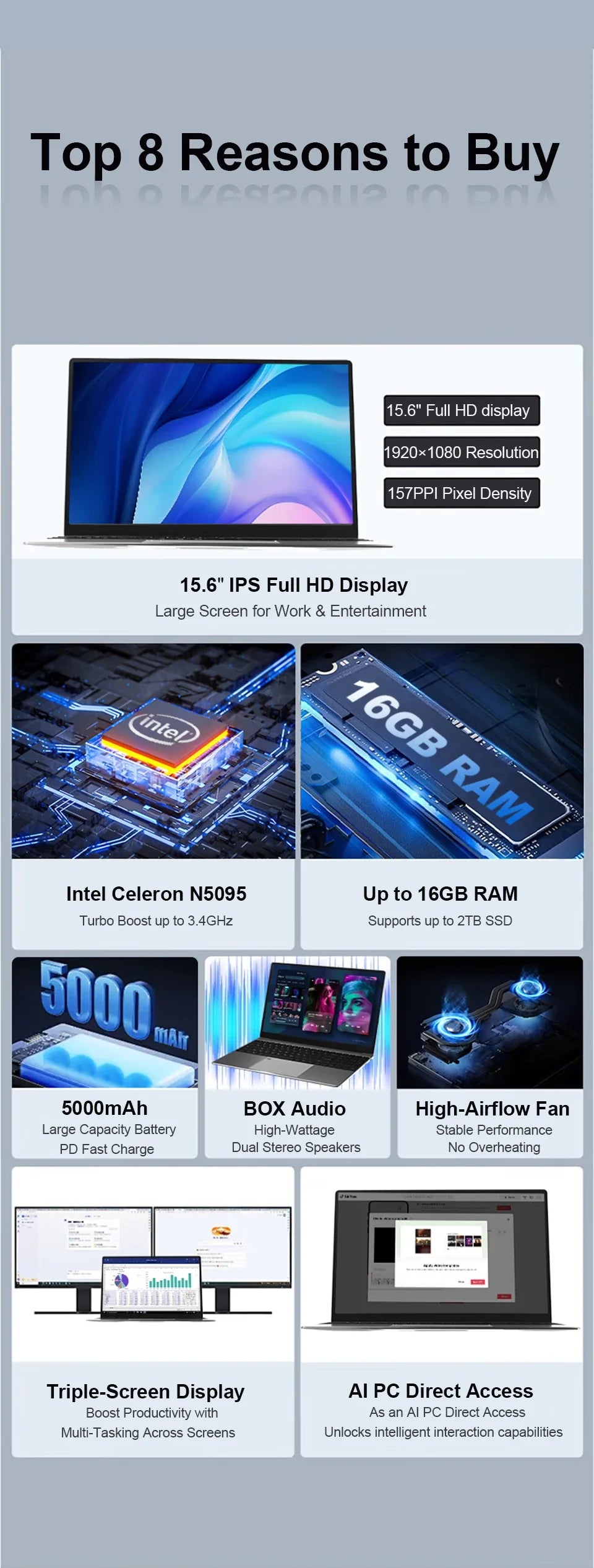 Xiaman 15.6 inch Laptop Computer Intel Celeron N5095 Notebook PC Gamer 16GB DDR4 1TB SSD Office Study Windows 11 1080P Laptops
