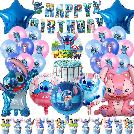 Lilo & Stitch Dessin Animé Thème Anniversaire Scène Décoration Fournitures Décorations de Fête, Bannières, Ballons, Ensemble de Fête Guirlande