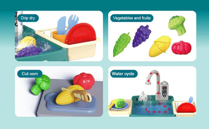Jouets de jeu pour enfants à la maison Éducation précoce Simulation de cuisine Lave-vaisselle électrique Table de lavage de légumes avec sortie d'eau