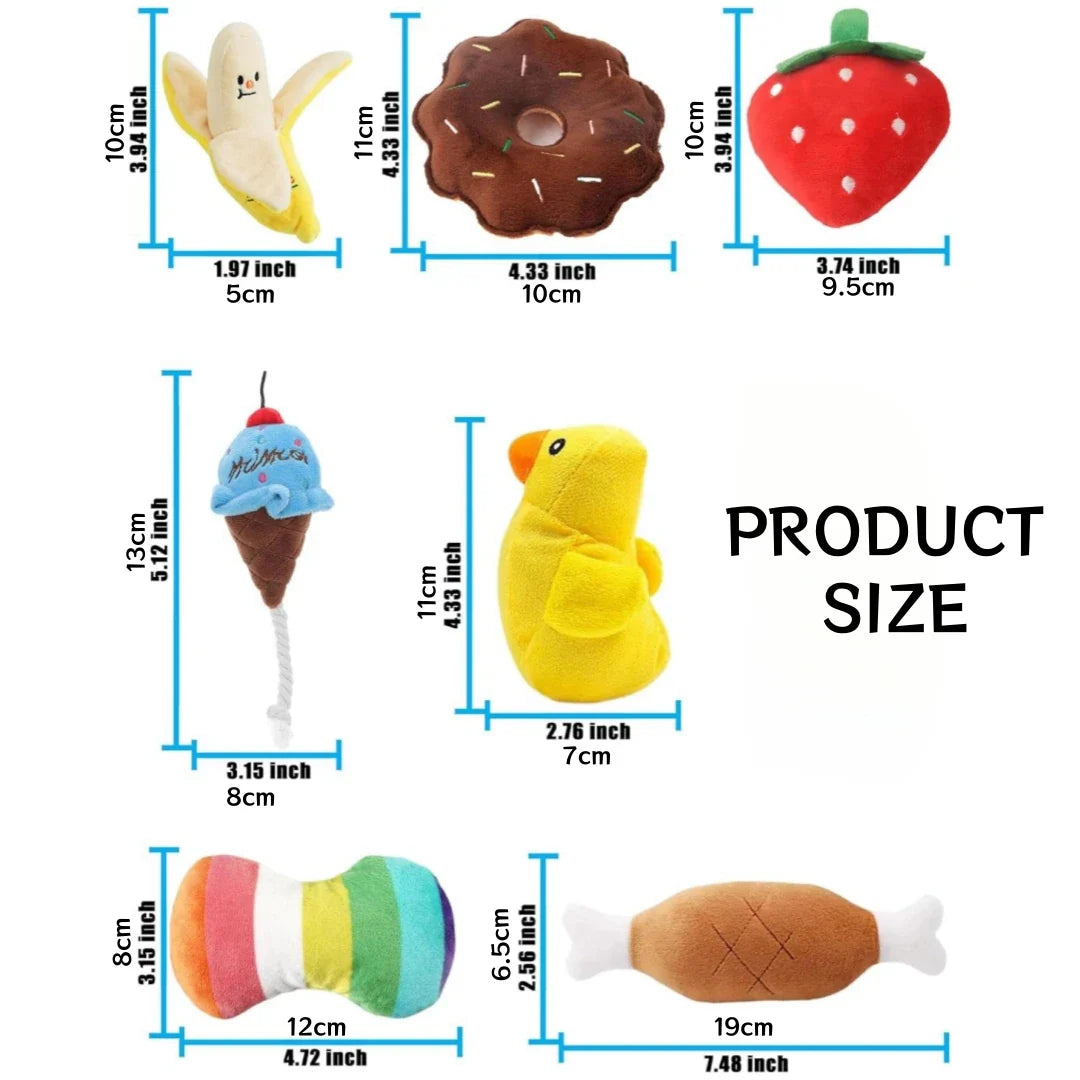 Un ensemble de 7 pièces de jouets sonores pour chiots, à mâcher en peluche en vrac pour animaux de compagnie, collations aux fruits et jouets pour chiots de légumes, adaptés aux jeux mignons