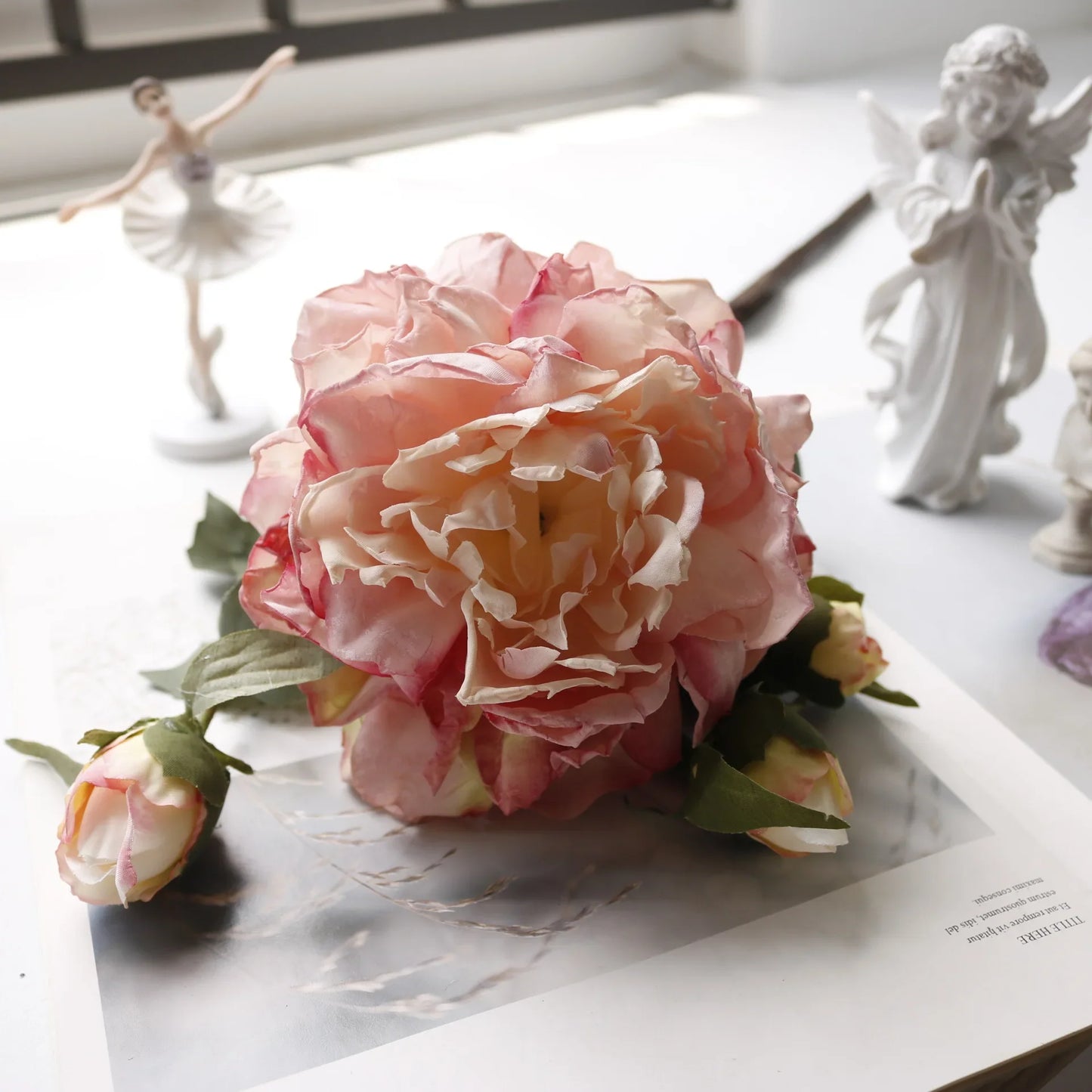 Grand Bouquet de pivoines blanches haut de gamme, fleurs artificielles pour décoration de mariage, de maison, fausses fleurs pour le nouvel an, décorations d'automne