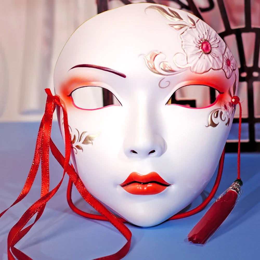 Masque de fête pour adultes, maquillage peint à la main, masque complet de file d'attente de carnaval, mascarade Kabuki pour carnaval Mardi Gras Cosplay