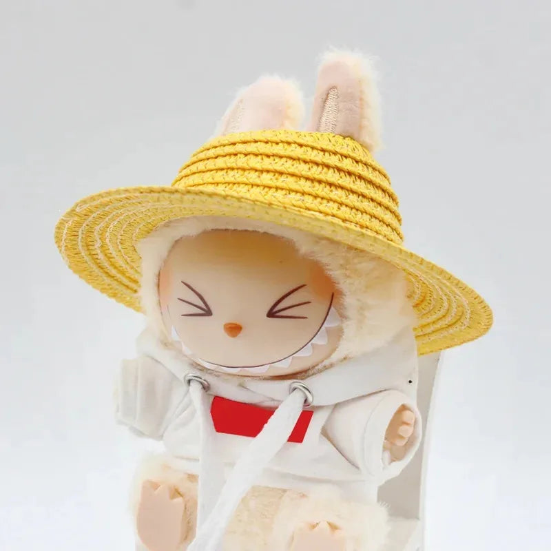 Labubu Ropa V1V2 Colorful Hollow Top Straw Hat Outdoor Labubu Clothes Accessories