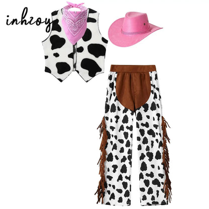 Costume de Cowboy Occidental pour Enfant, Déguisement de Cowgirl, Jeu, Interface West, ixd'Halloween, Cosplay, Ensembles de 4 Pièces, Performance sur Scène Trempée