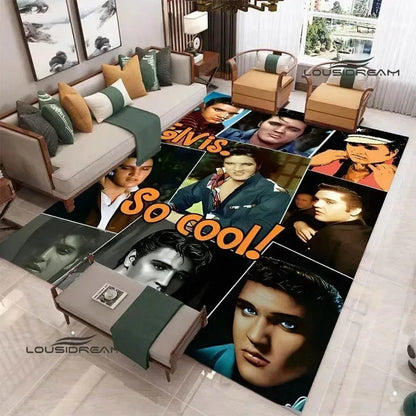 E-Elvis-Presleys Retro Printed Carpet Non-slip Carpet Outdoor Carpets Area Rug Home Bedroom Decor Rug for Bedroom Birthday Gift