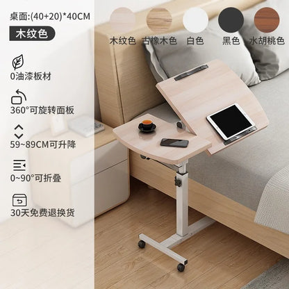 Table de lit inclinable avec roulettes, bureau de chevet réglable en hauteur, 2 ordinateurs de bureau inclinables, bureau sur pied pour ordinateur portable