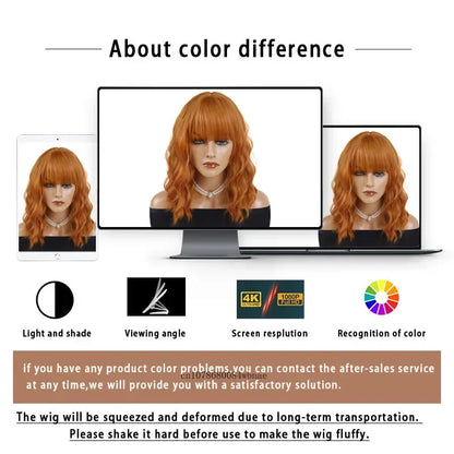 Synthetic Hair Blonde Short Curly Bob Wigs with Bangs Yellow Lolita Cosplay Wig for Women Daily Party Cosplay Heat Resistant