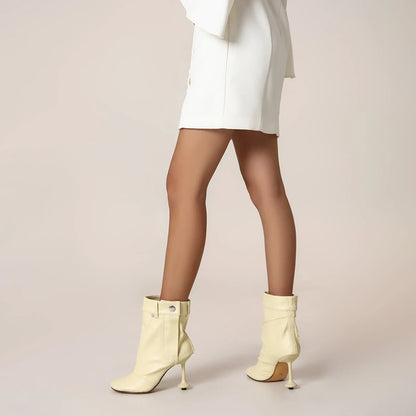European and American Alien and Square Head Splicing Design Water Washed Cowboy Boots for Women's Trendy Side Zipper Short Boots