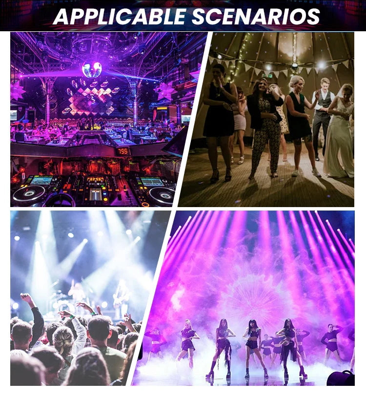 Projecteurs de scène à LED mobiles à 6 bras RGBW 150W Lyre Beam Lumières de fête avec télécommande Son DMX Disco DJ pour Karaoké Discothèque