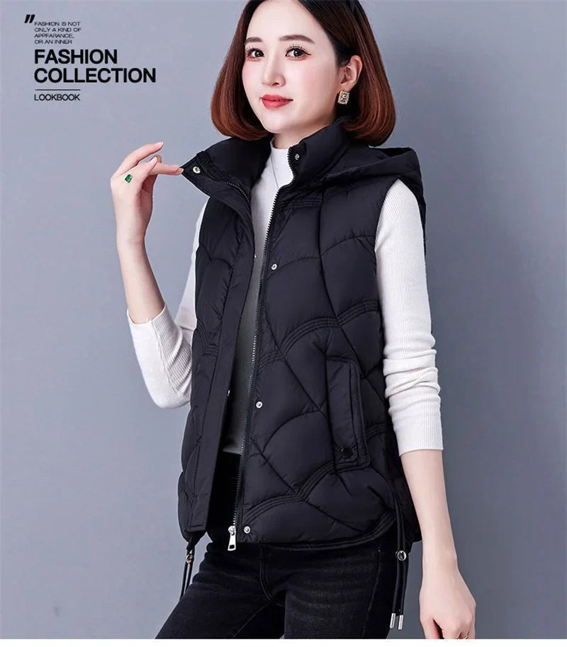 Doudoune Sans Manches en Coton Femme Automne Et Hiver 2025 Nouvelle Mode Vêtement d'Extérieur Doux Mince Gilet Manteau Femme Contraste de Couleurs