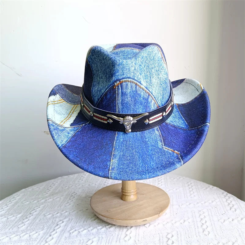 Ethnic Style Cowboy Hat Fashion Chic Unisex Solid Color Jazz Hat With Bull Shaped Decor Western Cowboy Hats