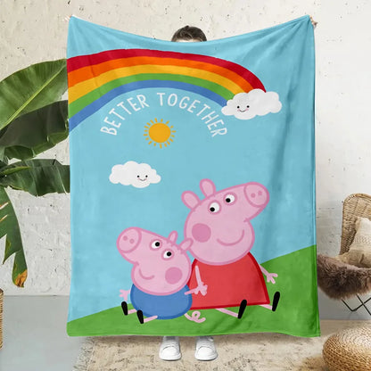 Cartoon P-Peppa Pigs Printed Blanket Picnic Blankets Warm Blanket Soft and Comfortable Blanket Home Travel Birthday Gift