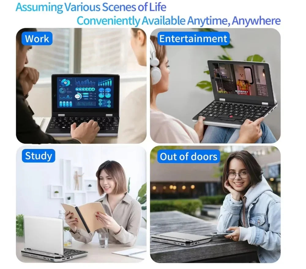 Ordinateur portable de poche 7 pouces N95 Notebook Écran tactile Netbook portable Win 11 Pro 16 Go + 1 To Mini PC Micro-ordinateur Bluetooth 4.2