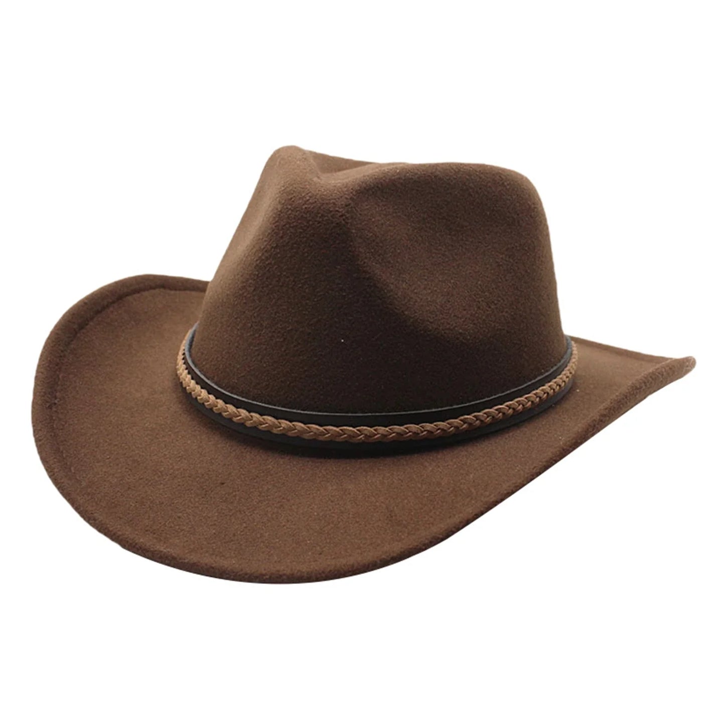 Chapeaux de cowboy classiques pour femmes et hommes, chapeaux de cowgirl rétro en feutre à large bord avec bande décorative