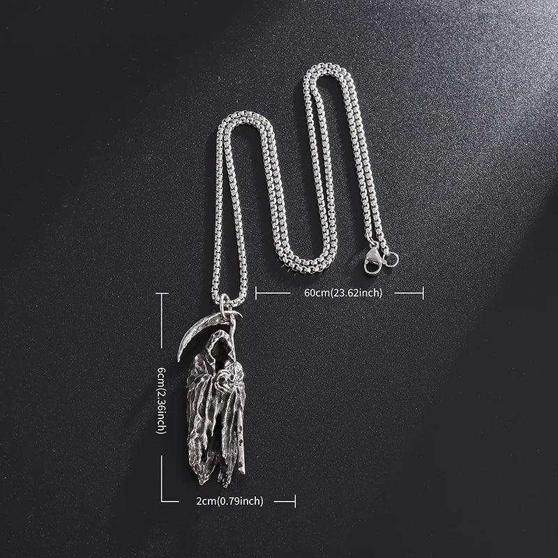 Hell Death Scythe Necklace Pendant Gothic Mysterious Devil Necklace Men's Personality Punk Retro Halloween Trend Jewelry