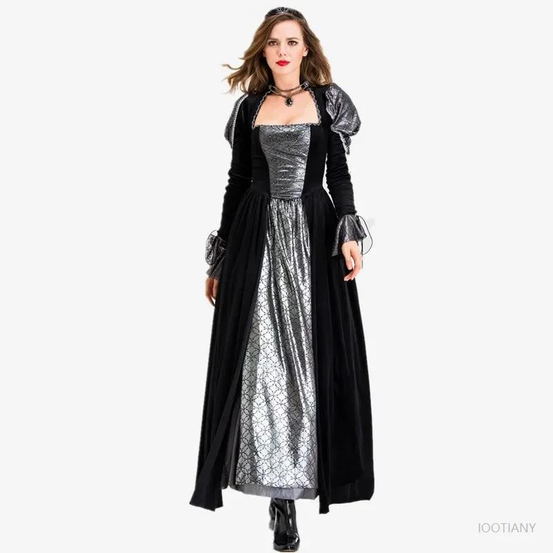 Halloween Jour des Morts Sexy Européen Médiéval Rétro Cour Gothique Reine du Poison Maléfique Vampire Costume Carnaval Fête Diable Sorcière