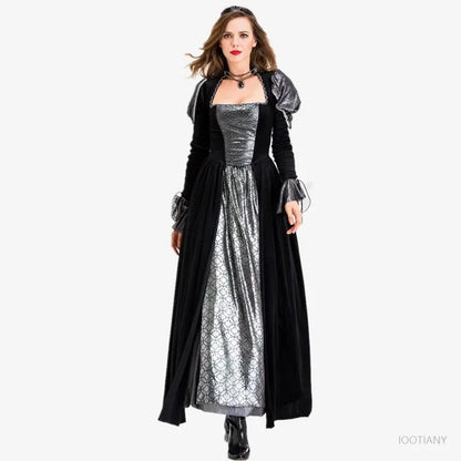 Halloween Jour des Morts Sexy Européen Médiéval Rétro Cour Gothique Reine du Poison Maléfique Vampire Costume Carnaval Fête Diable Sorcière