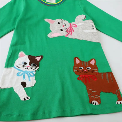 Jumping Meters Paint Brush Children's School Dresses With Pockets Pen Embroidery Long Sleeve Autumn Kids Preppy Style Dress