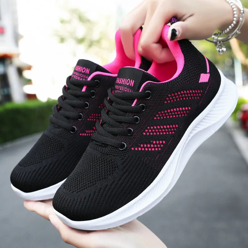 Chaussures de sport pour femmes Chaussures individuelles décontractées respirantes à semelle souple chaussures de course en maille volante d'automne
