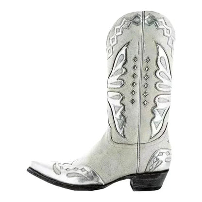 Bottes de cowgirl occidentales brodées vintage pour femmes, chaussures à enfiler, talon carré pour dames, bottes cavalières, mode automne et hiver