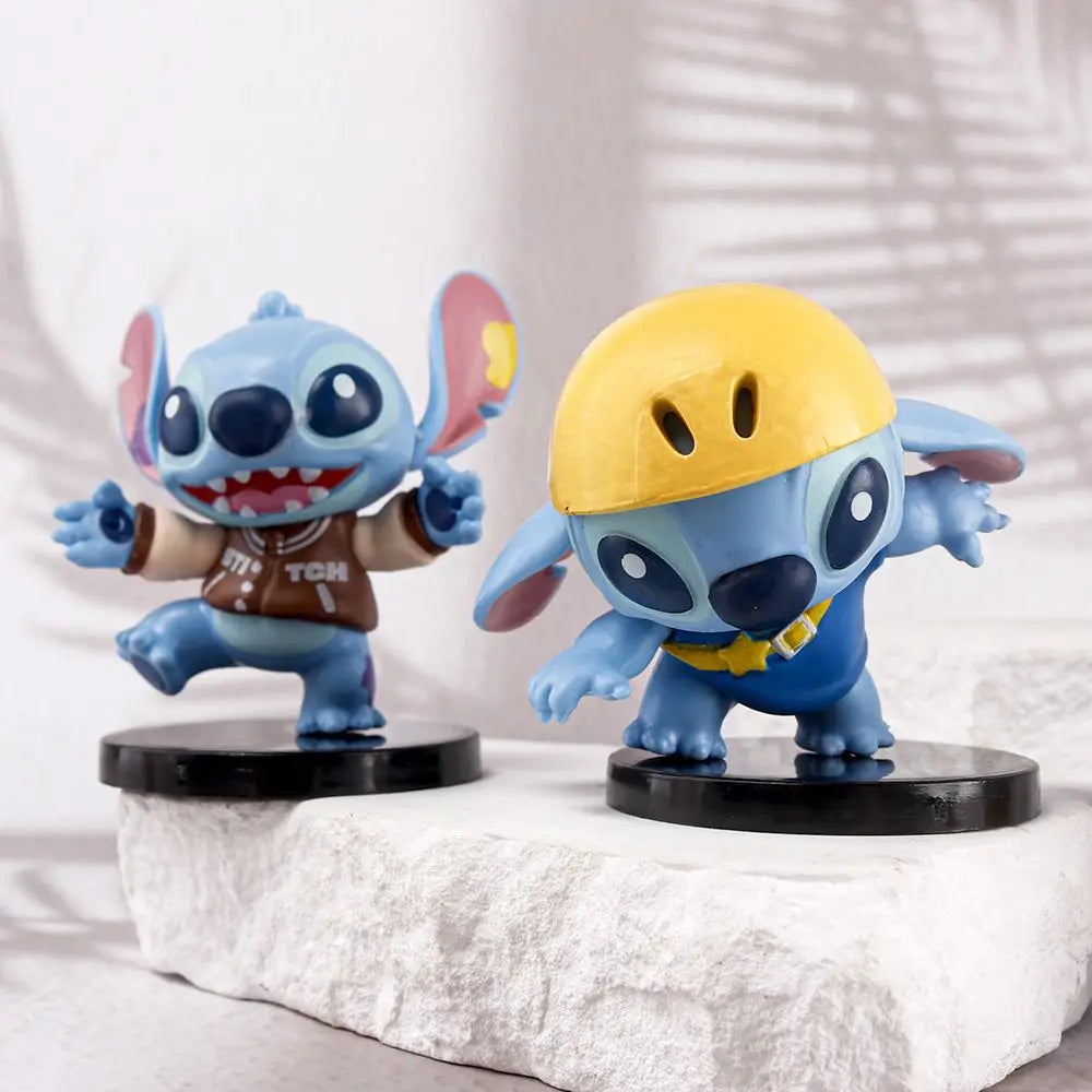 6.5-8cm Anime Figurine Lilo & Stitch Stitch Music Party Cute Cool Action Model Pvc Toy Collection Desktop Accessories Gift