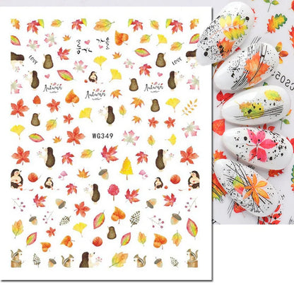 3d Nail Art Stickers Winter Autumn Golden Leaves Red Roses Flowers Decals For Nails Decoration Manicure Salon Beauty
