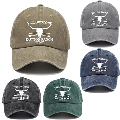 Chapeau de cowboy occidental rétro - YELLOWSTONE DUTTON Ranch casquette de baseball imprimée tête de vache brodée pour hommes et femmes