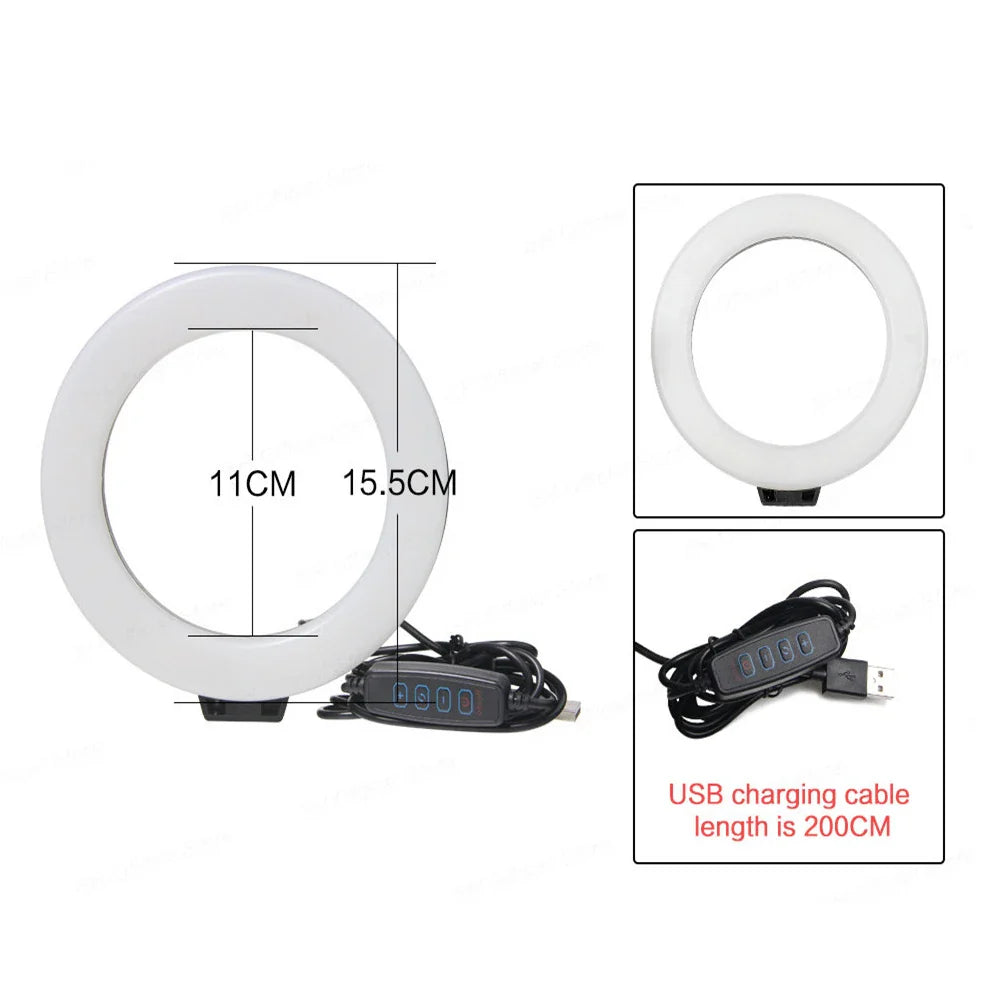 Mini Anneau Lumineux LED de 6 Pouces, Lampe Vidéo de Bureau, Prise USB, Éclairage de Photographie pour Youtube, Live, Vlog, Studio de Maquillage