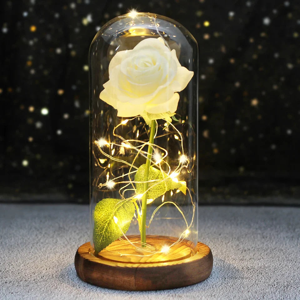 Fleurs lumineuses LED enchantées avec la Belle et la bête, dôme de roses décoratif pour mariage, saint-valentin, cadeau de fête des mères