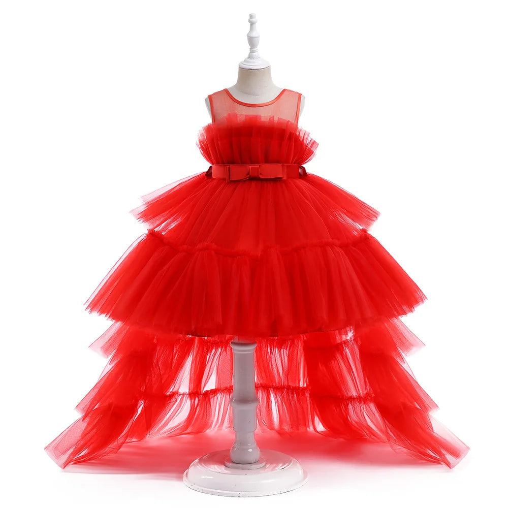 Formal evening gowns for children, elegant evening dresses for girls, with train, detachable princess dress