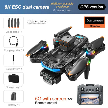 Xiaomi A14 MAX Drone sans brosse 8K trois caméra HD télécommande avec écran flux optique Intelligent pliable quadrirotor