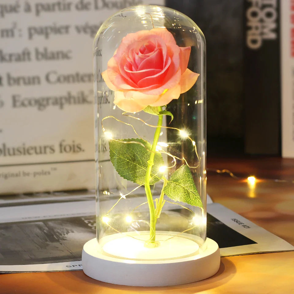 Fleurs lumineuses LED enchantées avec la Belle et la bête, dôme de roses décoratif pour mariage, saint-valentin, cadeau de fête des mères