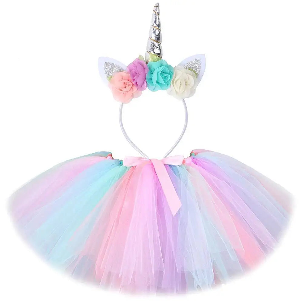 Tenue Jupe Tutu Licorne Bébé Filles pour Fête d'Anniversaire Enfants Jupes en Tulle Ensemble Costumes Noël Halloween avec Ailes