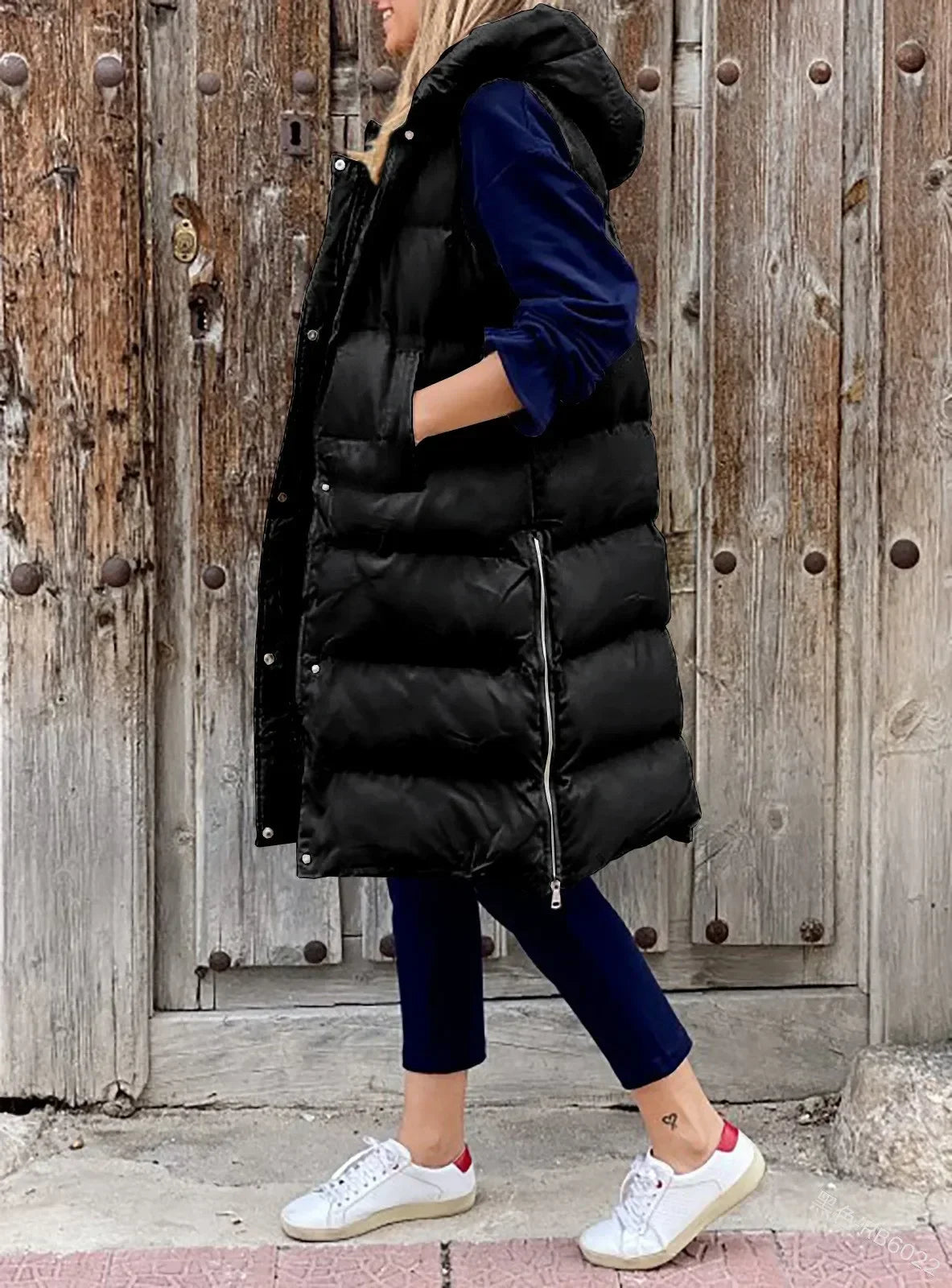 Manteaux à Capuche pour Femmes Automne Hiver, Gilet Doudoune sans Manches, Veste Matelassée Chaude et Unie, Parka