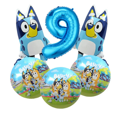Bluey – vaisselle de fête d'anniversaire de noël, bannière jetable, garniture de gâteau, drapeau suspendu, ballons avec chiffres bleus, décoration d'anniversaire