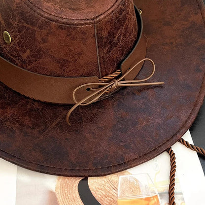 Faux Leather Western Cowboy Hats For Women Men Vintage Gentleman Cowgirl Jazz hat Holidays Party Cosplay Hat
