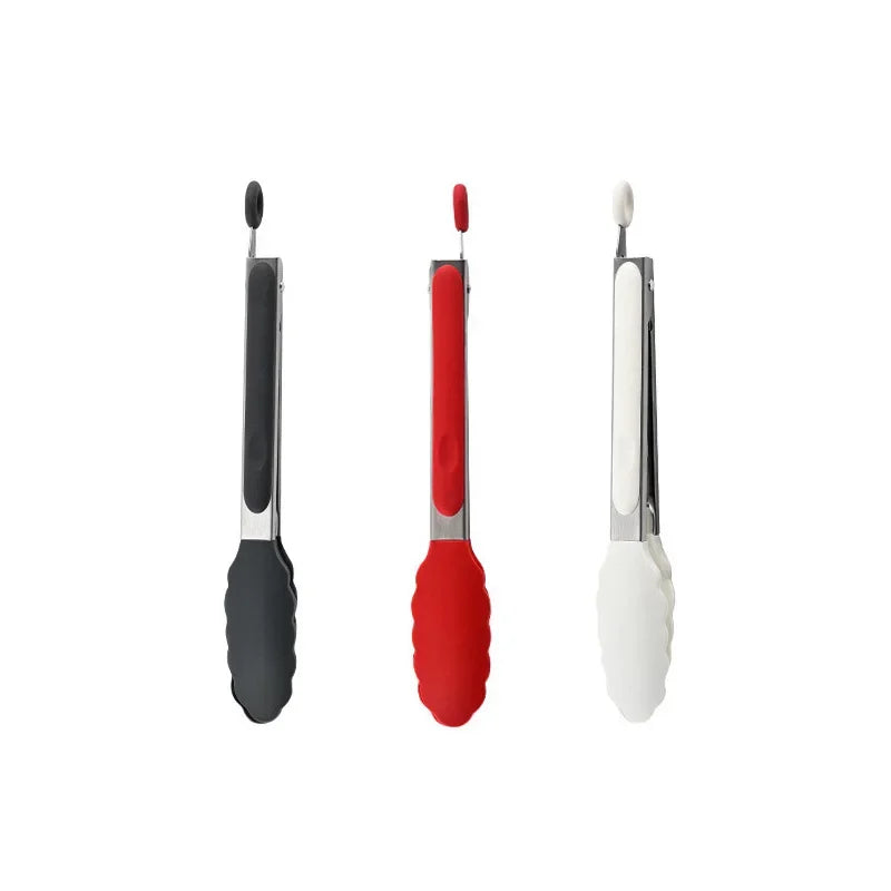 9" Stainless Steel Food Tongs, Non-Stick Silicone Cooking Tongs, Outdoor Salad and Bread Utensils, Kitchen Accessories