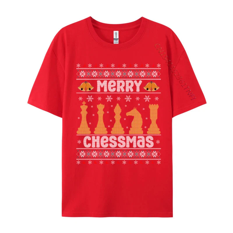 Merry Chessmas Ugly Chess Player Christmas T-Shirts Retro Boy Top T-Shirts Crewneck Combed Cotton Tops Shirt Tops & Tees Casual