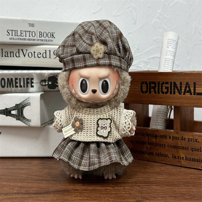 LABUBU 17cm Doll'S Clothes Outfit Accessories For Labubu V1 V2 Striped overalls hats glasses shoes Cool handsome Clothing Gift